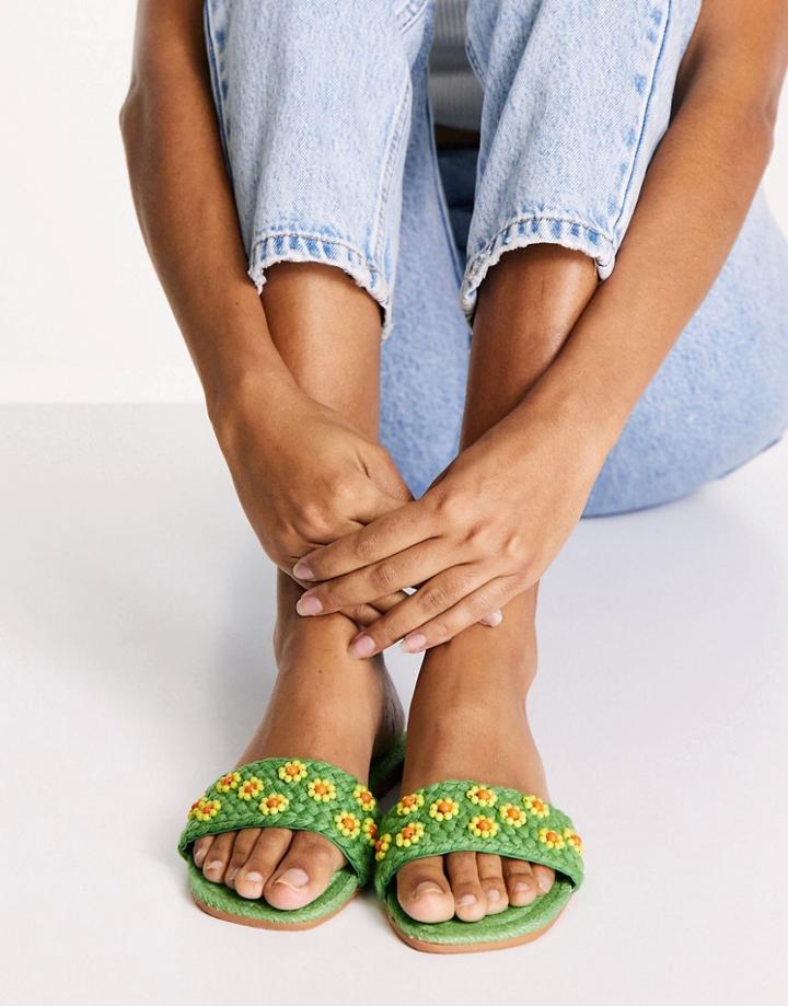 Asos Design Juicy Beaded Flower Espadrille Mules In Green