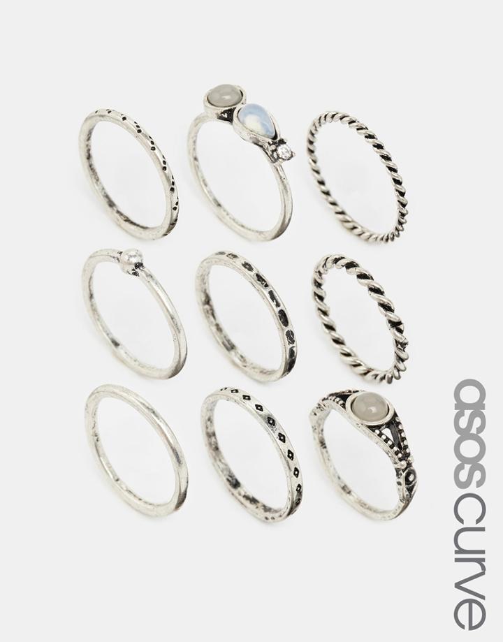 Asos Curve Celestial Ring Pack - Burnished Silver