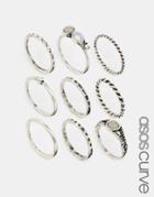 Asos Curve Celestial Ring Pack - Burnished Silver