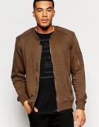 New Look Zip Through Jersey Bomber In Khaki - Green