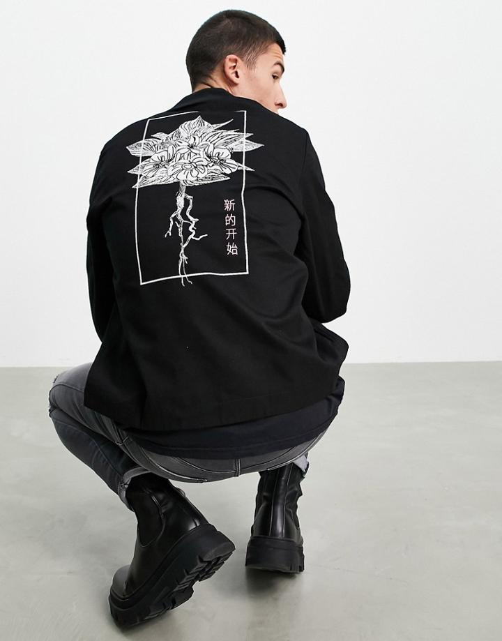 Bolongaro Trevor Banquet Floral Twill Bomber Jacket With Back Print-black