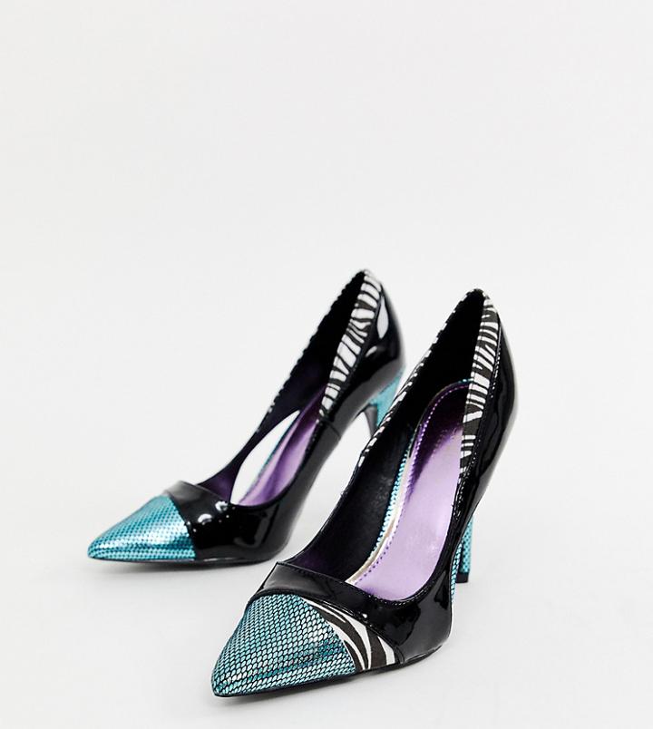 River Island Court Heels With Zebra Contrast In Black - Multi