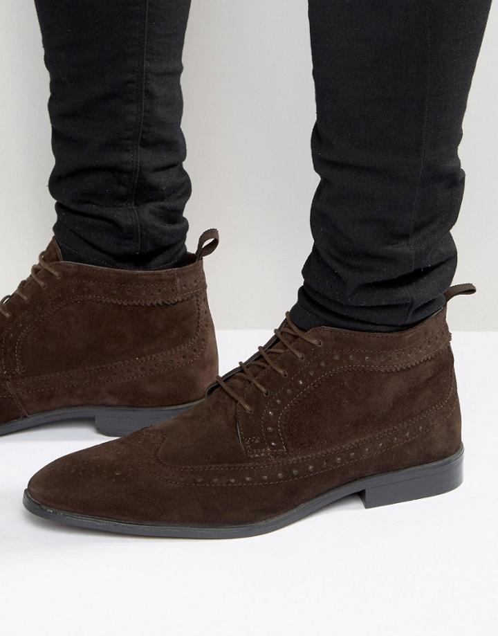 Asos Brogue Chukka Boots In Brown Suede - Brown