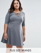 Alice & You Plus Skater Dress With Lace Up Front - Gray