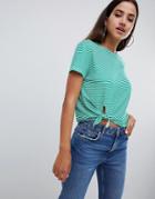 Missguided Striped Knot Front Top - Green