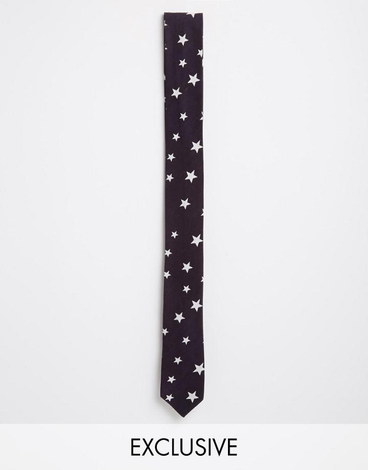 Reclaimed Vintage Star Skinny Tie - Black