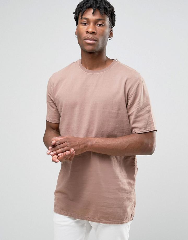 Asos Woven T-shirt In Slub Texture In Dusty Pink - Pink
