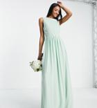 Tfnc Tall Bridesmaid Chiffon Maxi Dress With Deep Cowl Back In Fresh Sage-green