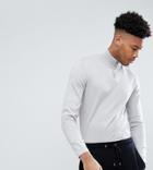 Asos Tall Half Zip Cotton Sweater In Pale Gray - Gray