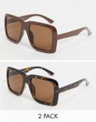 Svnx 2 Pack Oversizes Sqaure Sunglasses In Brown And Light Brown Tort