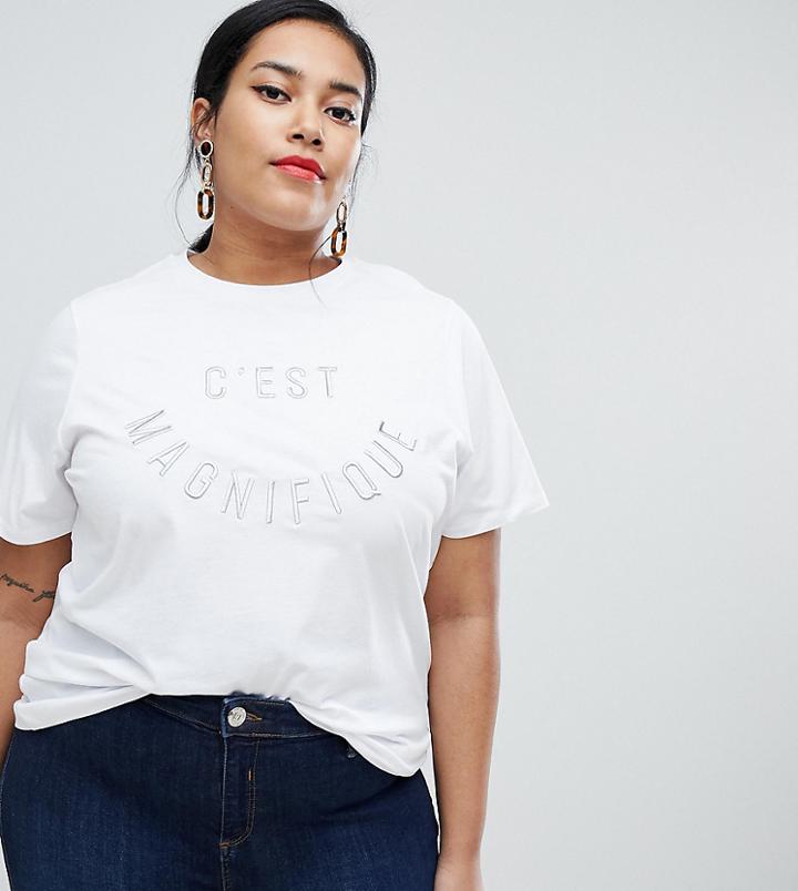 River Island Plus Slogan T-shirt In White - White