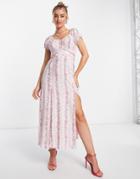 Miss Selfridge Ruffle Peplum Maxi Dress In Wallpaper Floral-pink