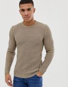 Asos Design Muscle Fit Textured Sweater In Tan - Tan