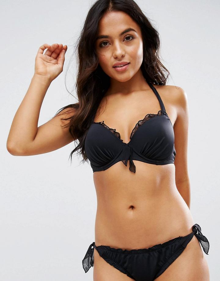 Pour Moi Mesh Pleat Padded Underwired Bikini Top - Black