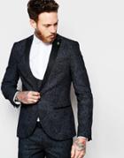 Noose & Monkey Tuxedo Suit Jacket With Tonal Paisley Print In Skinny Fit - Black