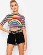 Unif High Neck Otr Rainbow Festival Crop Top - Rainbow