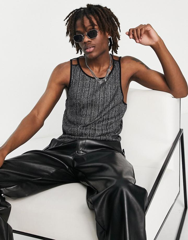 Asos Design Skinny Tank Top With Strap Detail In Black Texture