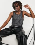 Asos Design Skinny Tank Top With Strap Detail In Black Texture