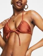 Public Desire Tie Front Bikini Top In Rust-red