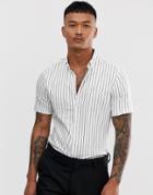 Asos Design Skinny Fit Shirt Short Sleeve Shirt With Stripe - White