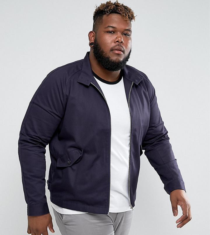 Asos Plus Harrington Jacket With Funnel Neck In Navy