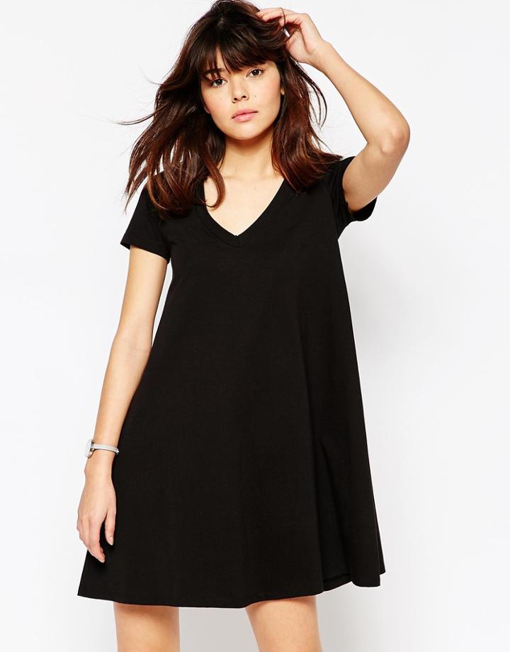 Asos V Neck Swing T-shirt Dress - Black