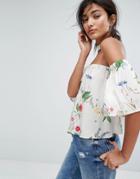 Bershka Floral Printed Choker Detail Off The Shoulder Top - Multi