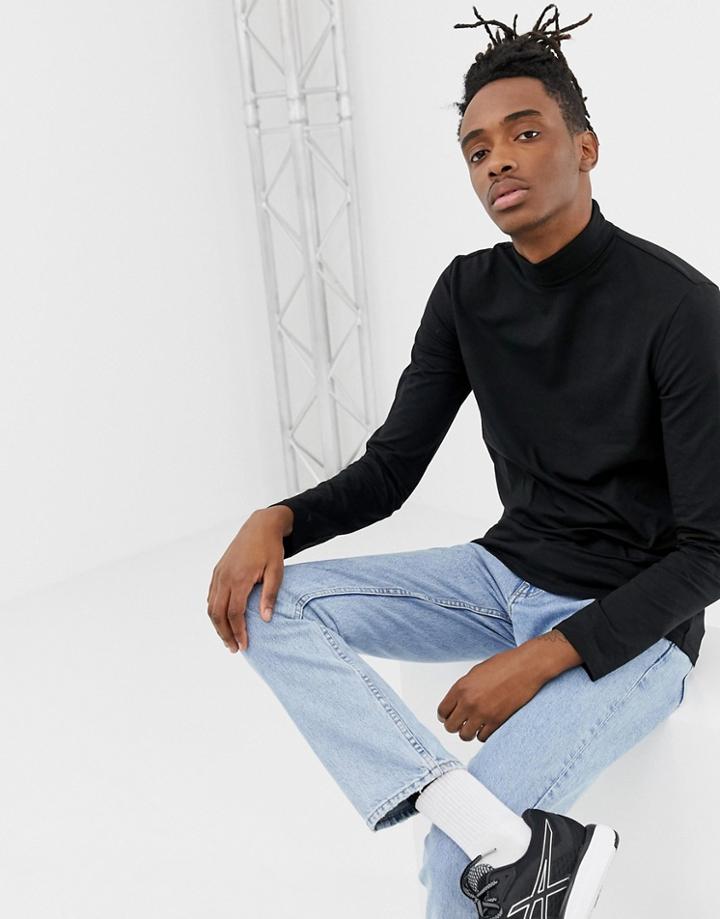 Weekday Ted Rib Turtleneck In Black-gray