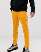 Asos Design Slim Jeans With Carpenter Detail In Washed Neon Orange - Orange