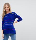 Asos Design Maternity Nursing Sweater In Stripes With Side Poppers - Blue