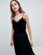 Moves By Minimum Velvet Lace Trim Cami - Black