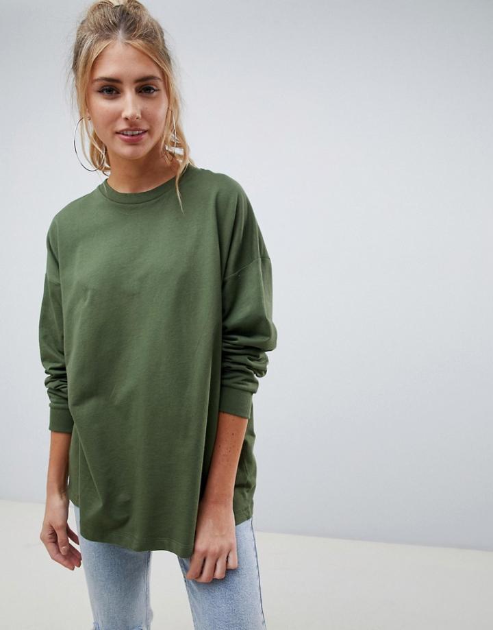 Asos Design Oversized Slouchy Lightweight Sweat In Khaki - Green