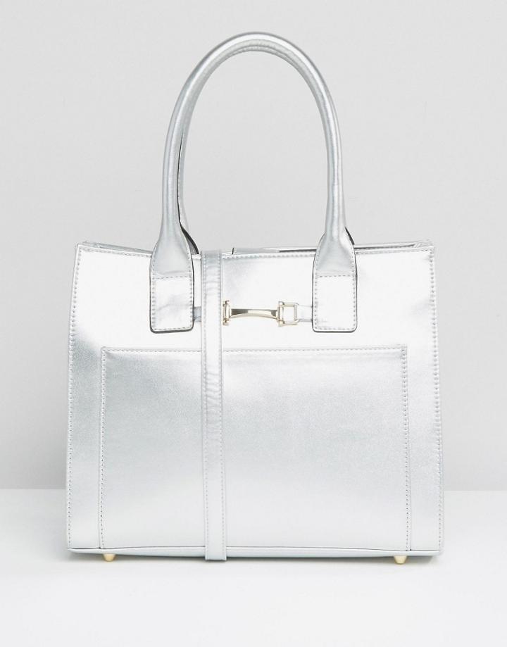 Asos Tote Bag With Bar Detail - Silver