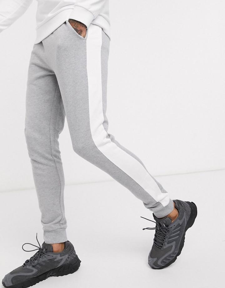 Asos Design Skinny Sweatpants With Side Stripe In Gray Marl-grey