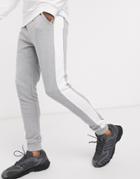 Asos Design Skinny Sweatpants With Side Stripe In Gray Marl-grey