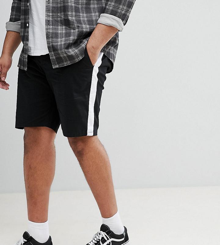 Asos Design Plus Slim Shorts In Black With White Side Stripe - Black