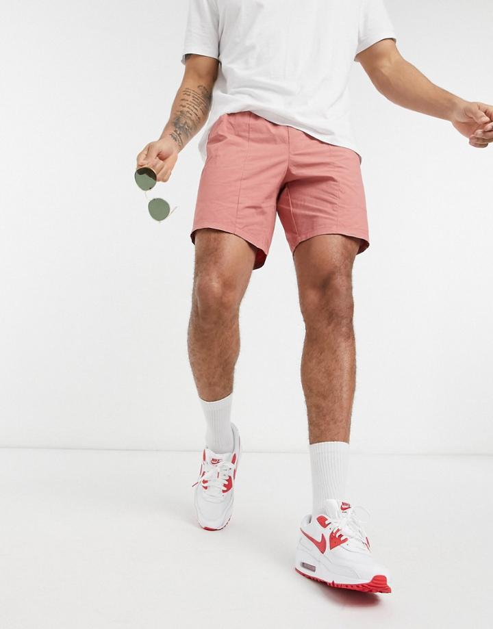 Asos Design Slim Shorts With Laid On Pockets In Washed Red