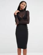 Missguided Mesh Top Pencil Dress - Black