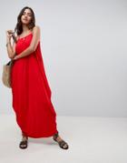 Asos Design Tab Back Drape Hareem Maxi Dress - Red