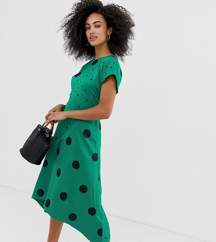 Warehouse Hanky Hem Dress In Mixed Polka Dot-multi