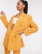 Asos Design Extreme Dad Suit Blazer In Textured Mustard-gold