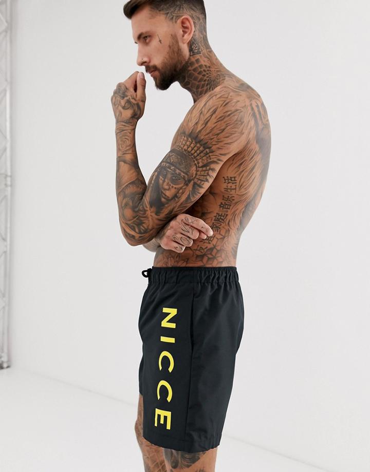 Nicce Swim Shorts With Large Logo In Black