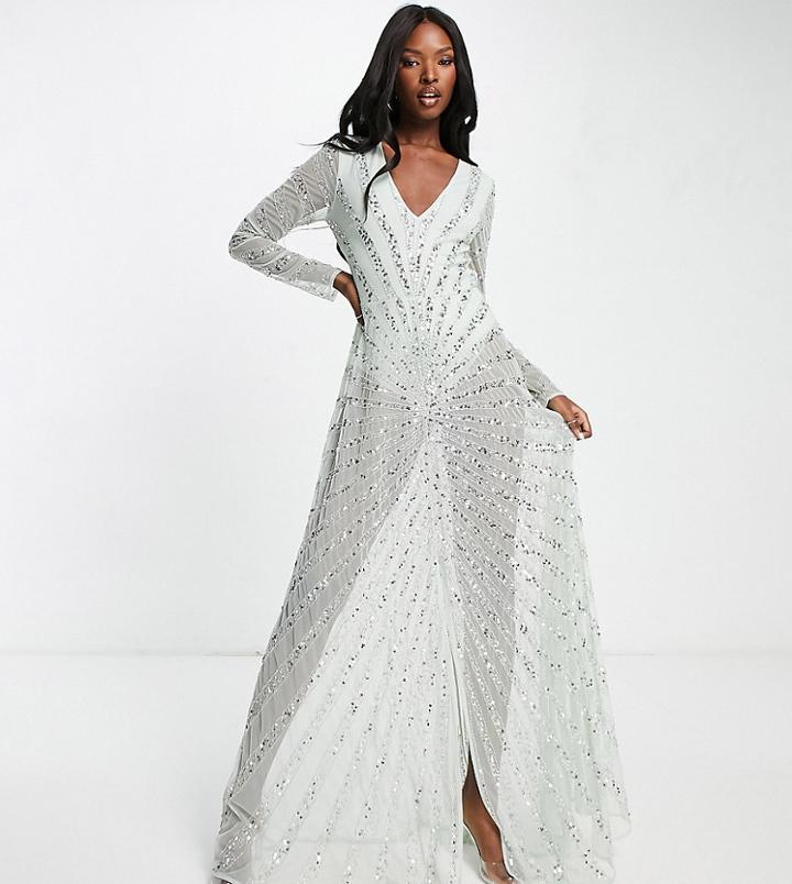 Starlet Exclusive Embellished Sun Ray Midaxi Dress In Sage Green