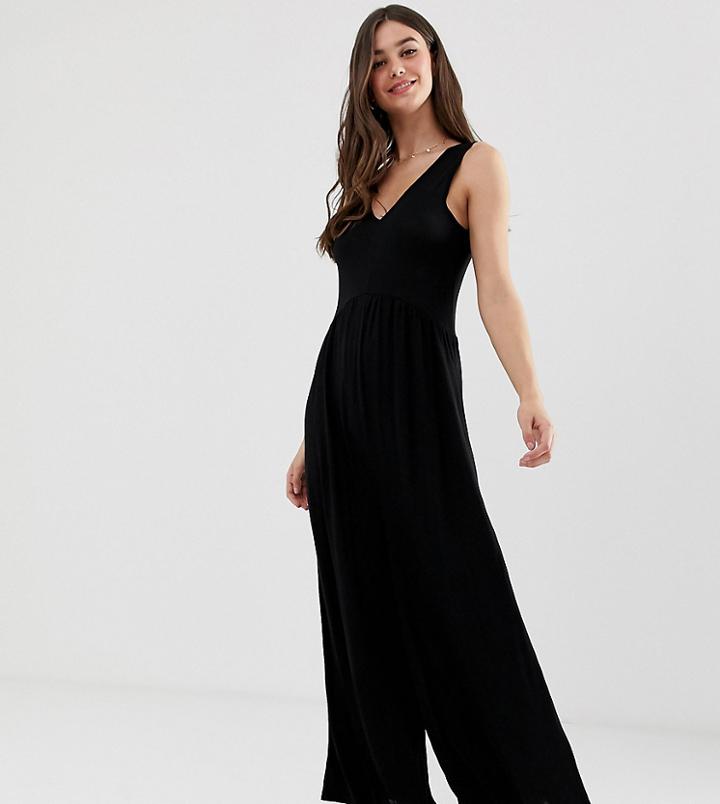 Asos Design Tall Curved Smock Jumpsuit - Black