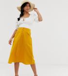 Asos Design Petite Midi Skirt With Button Front - Yellow