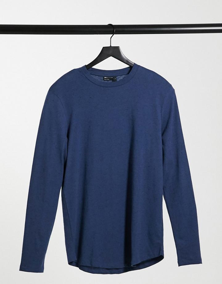 Asos Design Long Sleeve T-shirt In Navy Nepp Fabric-blue