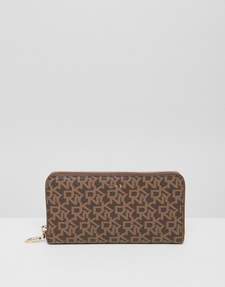 Dkny Bryant Logo Ziparound Wallet In Mocha - Brown