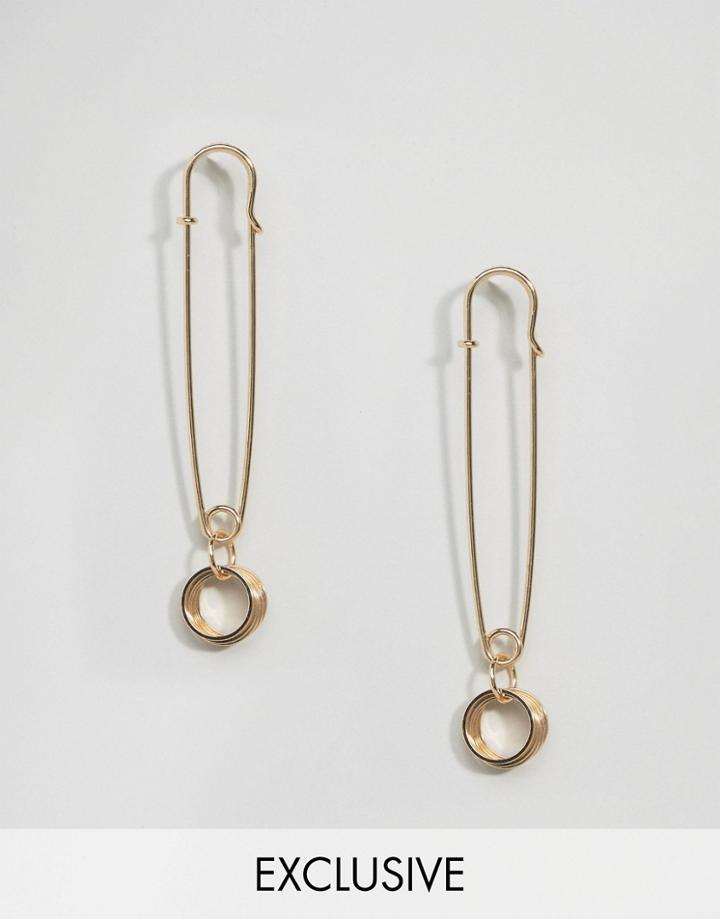 Monki Drop Safety Pin Earrings - Gold