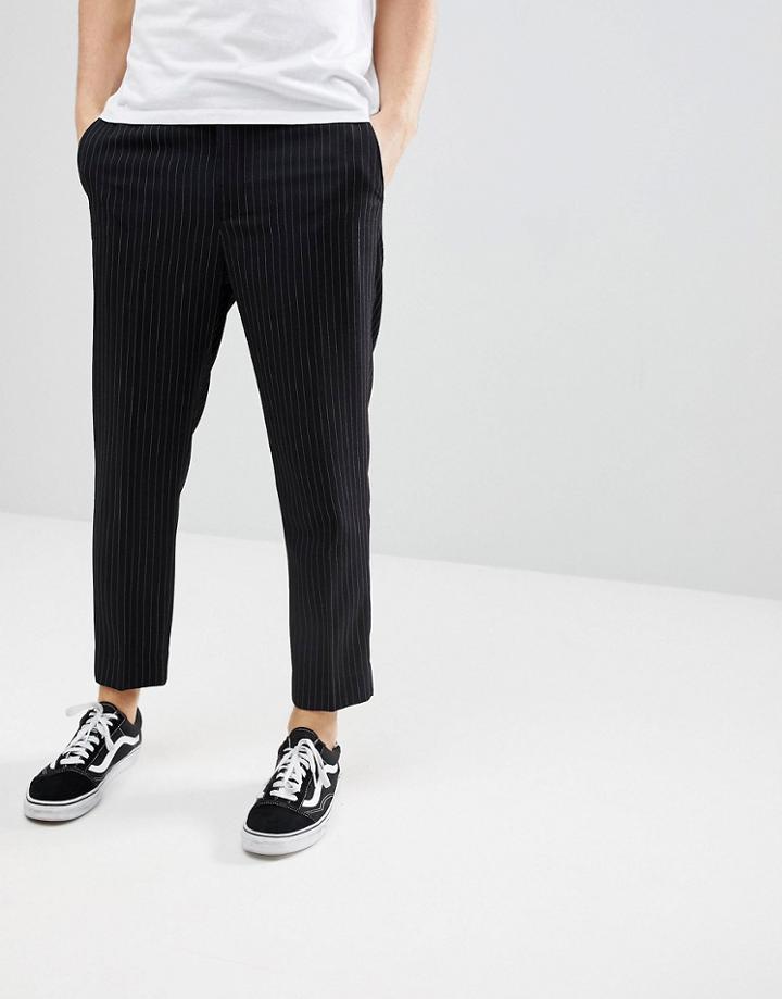 Bershka Cropped Pants In Black With Darts - Black