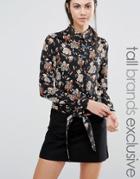 Fashion Union Tall Knot Front Blouse In Winter Floral - Multi